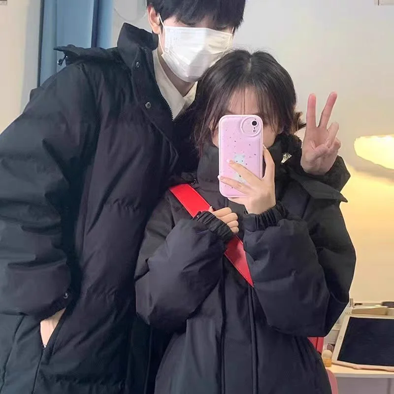 Woherb Black Down Cotton Clothes Female In The Long Style 2024 Winter Dress New Thickened Cotton-Padded Jacket Middle Drama Art Examination Students Over The Knee Coat-Outfit Ideas