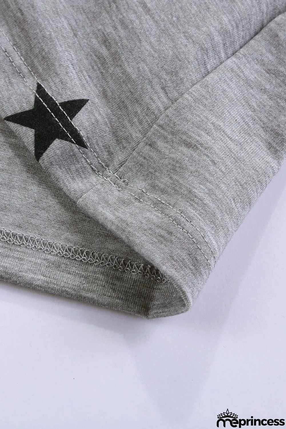 V Neck Stars Print Gray T-shirt
