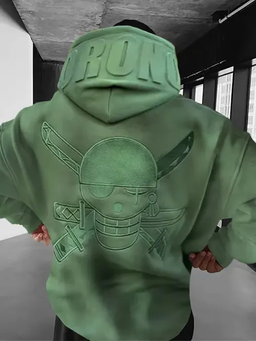 Men's Fashion One Piece Zoro Comic 3D Embroidered Hoodie