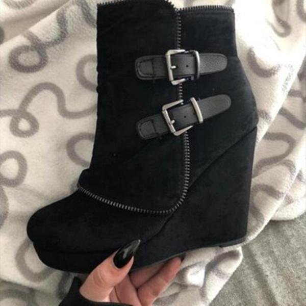 Women's Winter Ankle Zipper Buckle Platform  Boots -boots