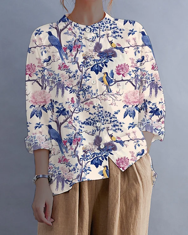 Vintage Japanese Cotton and Linen Long-sleeved Button-down Loose Shirt