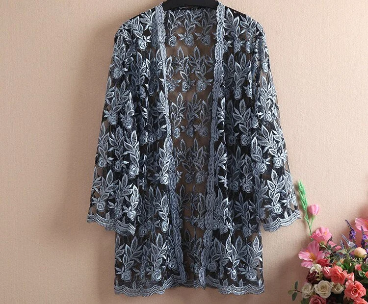 Summer Lace Cardigan Embroidery Women Casual Vintage Jackets Mujer Coat Jaqueta Feminino Casaco De La Big Plus Size 2XL~4XL W184