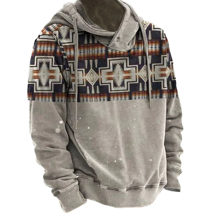 Men's Vintage Ethnic Print Hoodie e170