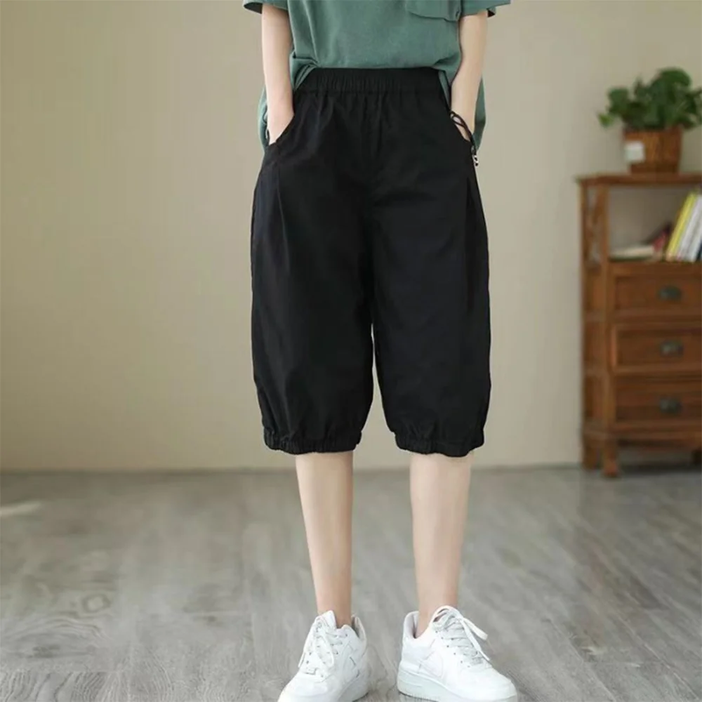 Smiledeer Summer Ladies' Casual Loose High Waisted Five-point Harem Pants