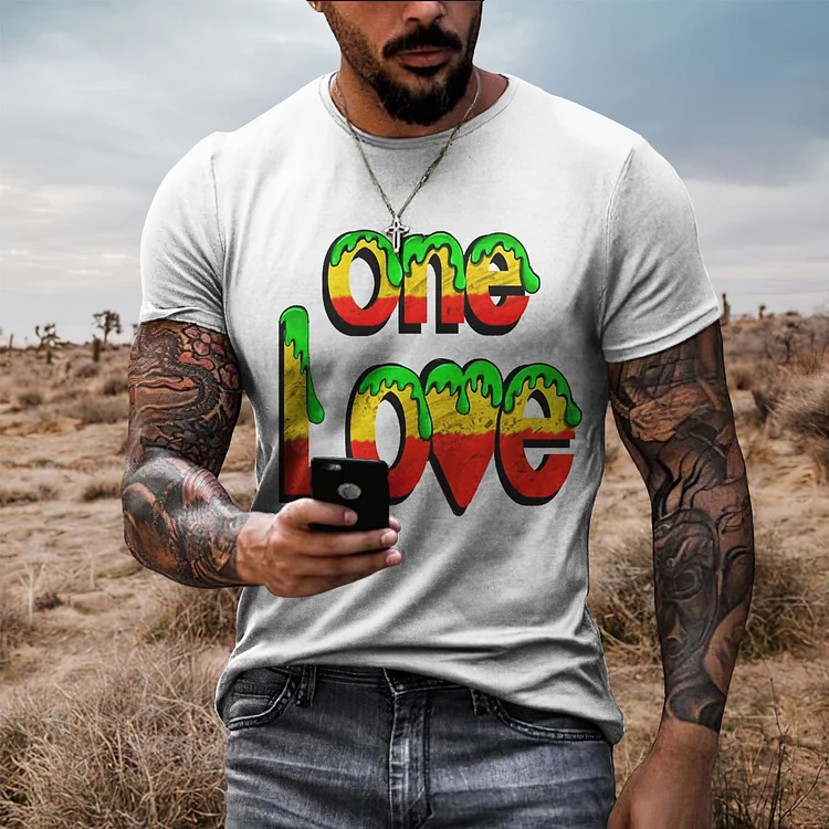 Wearshes One Love Letter Printed Men's Short Sleeved T-Shirt