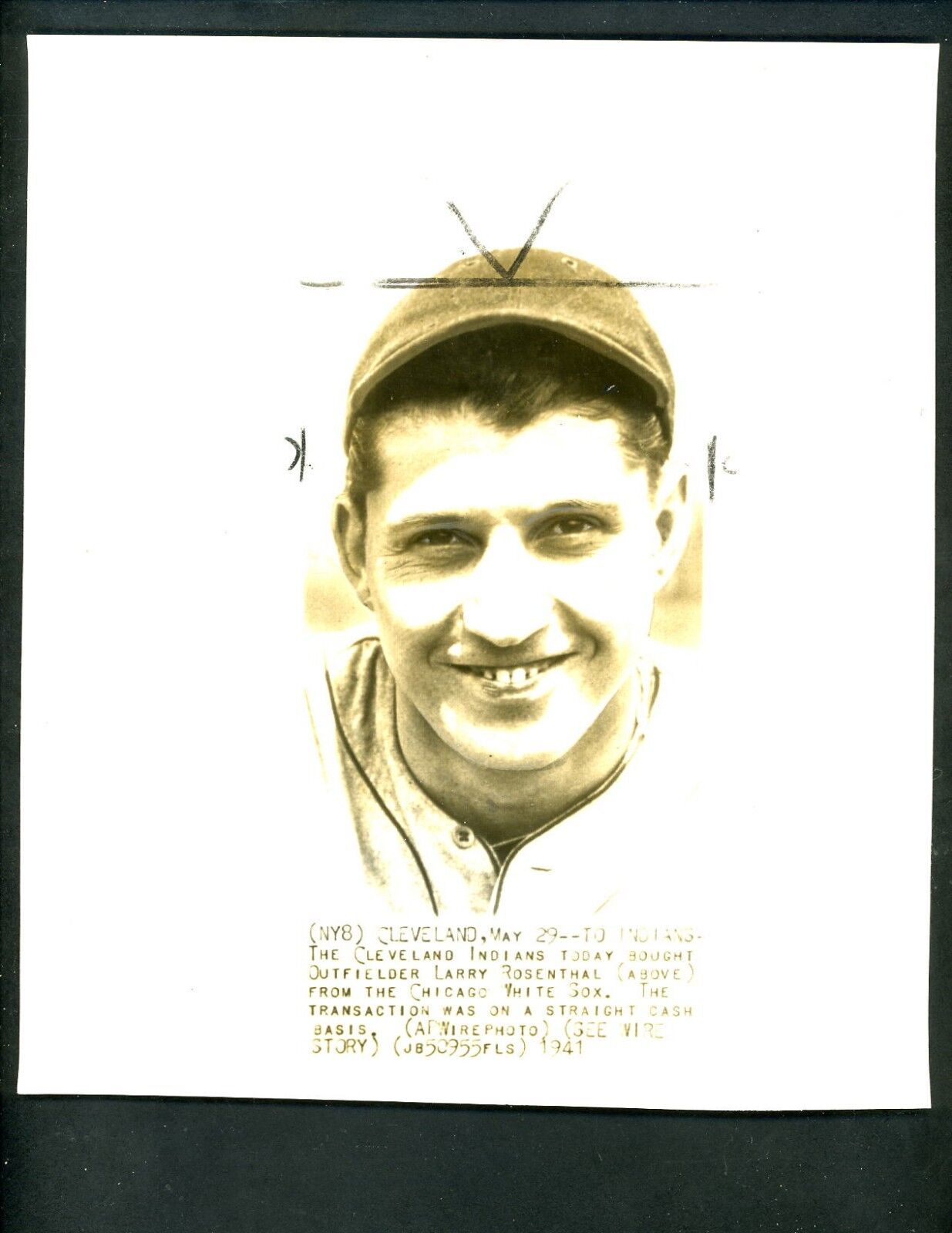 Larry Rosenthal purchased by Cleveland Indians 1941 Press Photo Poster painting