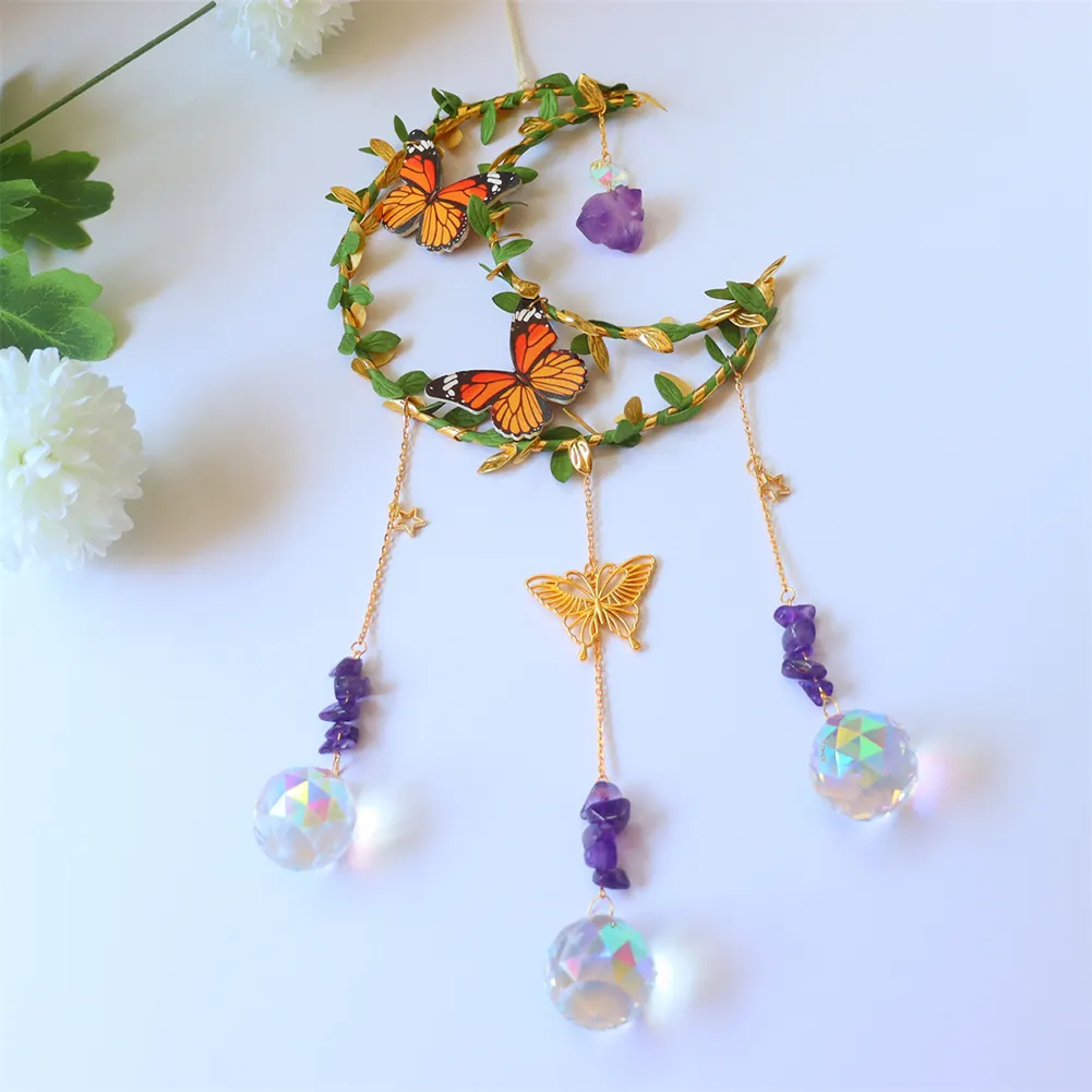 Crystal Wind Chime Prism Catchers Ornament Home Room Garden Decor (Moon 1)