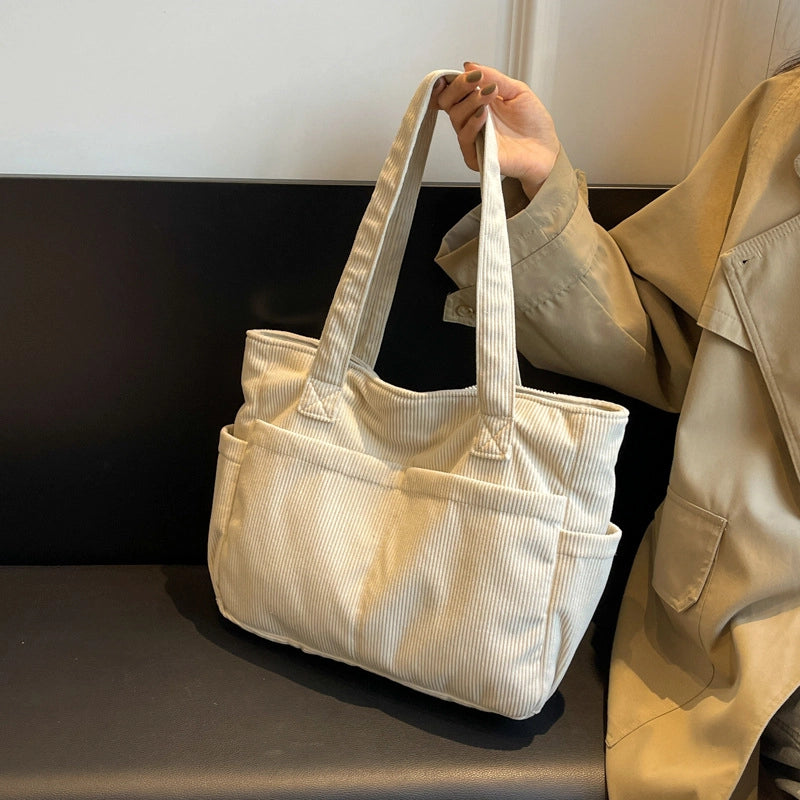 Large Capacity Commuter Simple Fashion Tote Bag For Women Autumn And Winter New Artistic Corduroy Shoulder Handbag