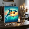 Framed Diamond Painting - Full Round Drill - Sunset Dolphin (25x25cm)