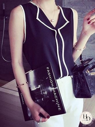Contrast Color V-neck Sleeveless Chiffon Vest for Women