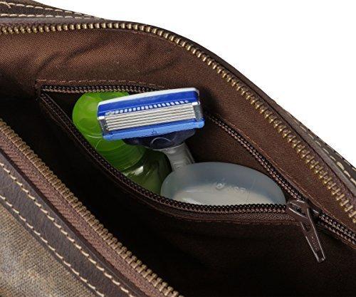 Mens Canvas Leather Toiletry Bag for Men Shaving Kit