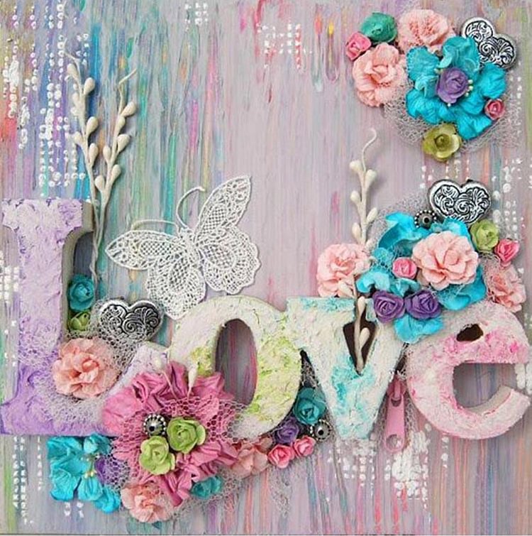 Peinture de diamant - Full Round - Love Flower Butterfly