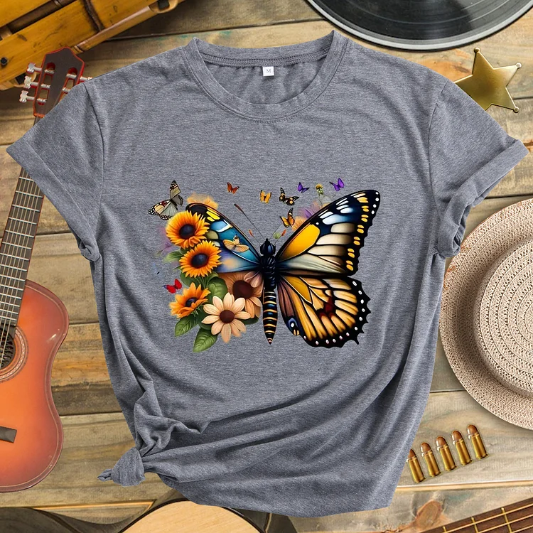 Casual Butterfly Pattern Neck T-shirt