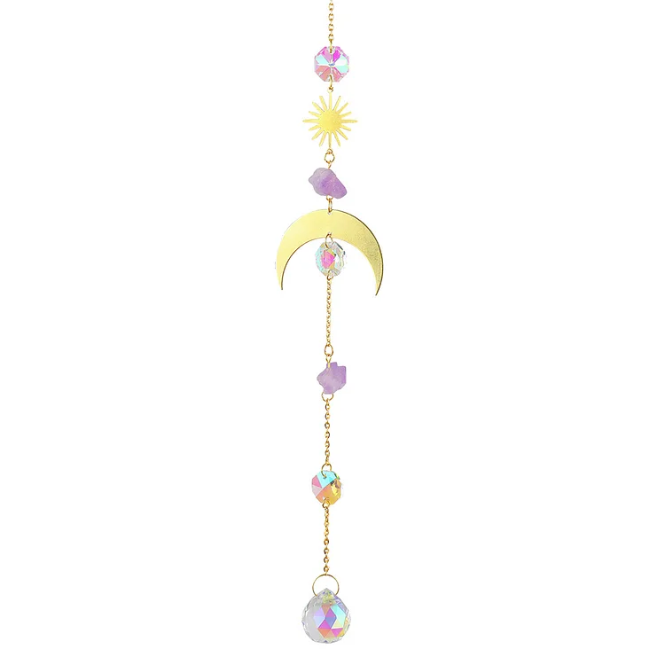 Crystal Wind Chime Star Moon Prism Hanging Pendant Home Garden Decor (D)