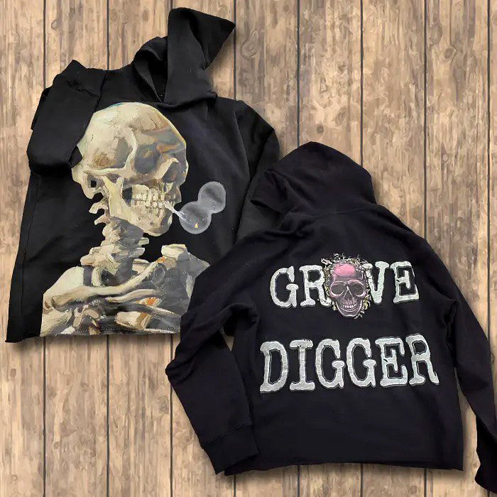 Personalized Skull Grave Digger Graphic Oversized Hoodie