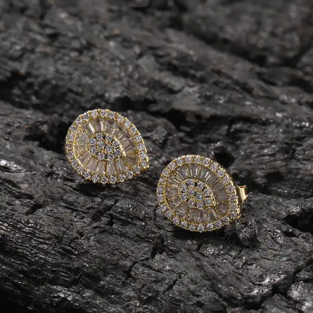 Water Drop Shaped Iced Out Baguette CZ Stud Earrings