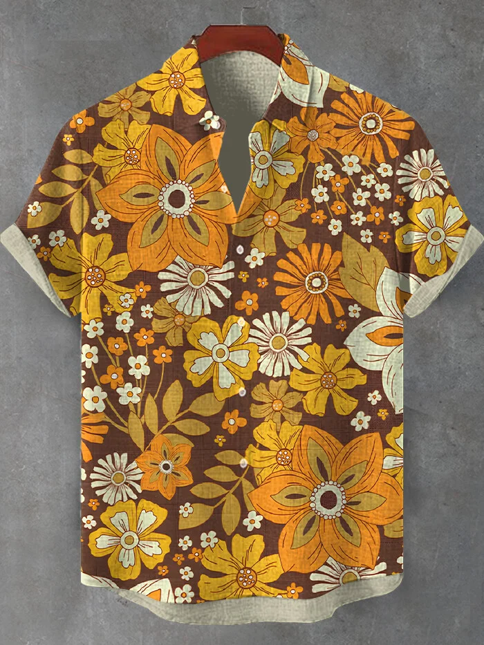 Men's Floral Vacation Art Print Short Sleeve Shirt