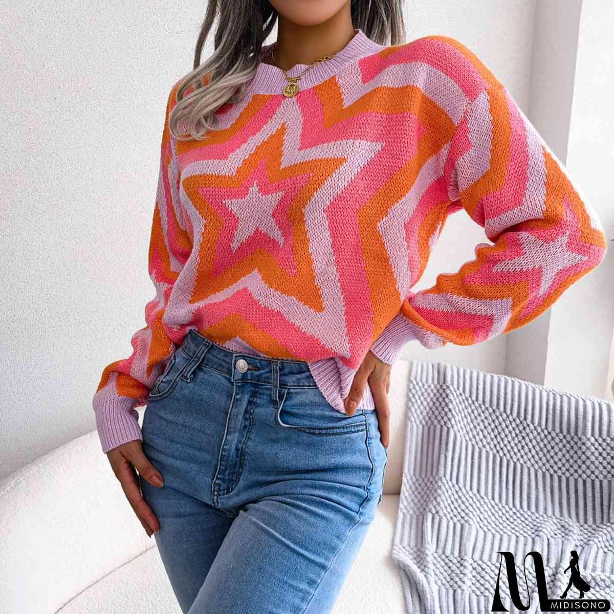 MidiSono - Star Round Neck Sweater