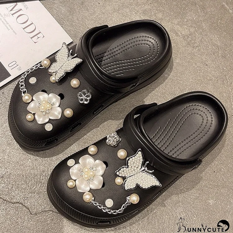 Summer Women Slippers Shoes With Charms Jewelry Garden Shoes Wedges Platform Sandals Antiskid Female Clogs Flip Flops For Woman