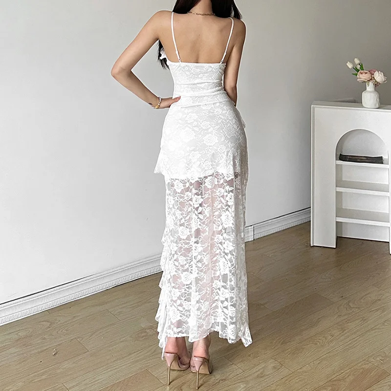 Churchf 2024 Summer New Women's Pure-Fant Sexy Hot Girl Hollow Lace Bag Hip Dress