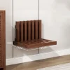 Wall-Mounted Folding Bench Showering Chair Entryway Walnut Rubber Wood Stool