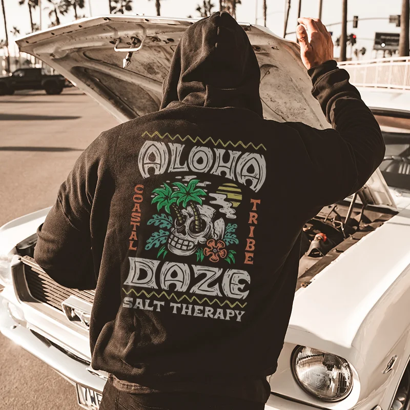 UPRANDY Salt Therapy Beach Skull And Coconut Tree Printed Hoodie -  UPRANDY