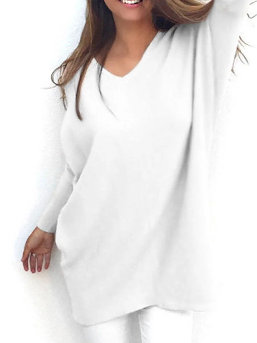 Fashion V-neck Long Sleeve Loose Casual Sweater