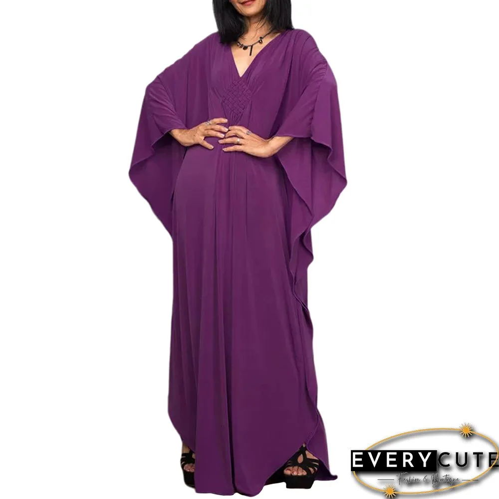 Purple Front Woven Bat Sleeve Beachwear Kimono