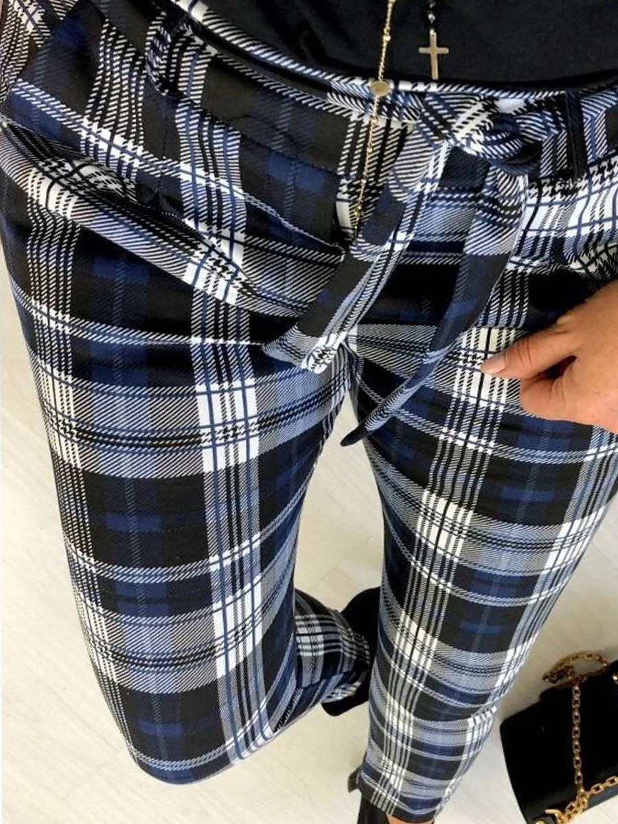 Check Printed Slim Pencil Pants