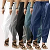 Gioiacombo&trade; Pantaloni da uomo larghi con coulisse in cotone e lino
