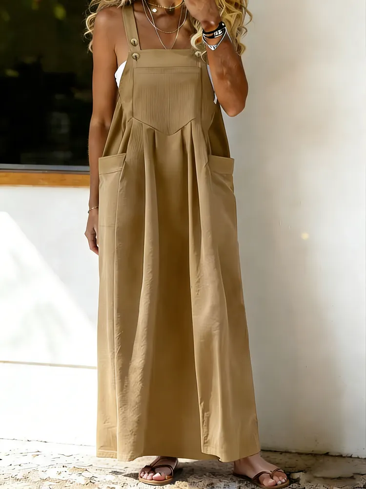 Women&rsquo;s Casual Stylish Sleeveless Strapless Vest Cotton Dress With Pockets