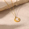 White Shell Moon Star Round Pendant 18K Golden Necklace
