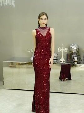 Modern Sequins Bridesmaid Dresses Women Mermaid Sleeveless Open Back Prom Party Gowns