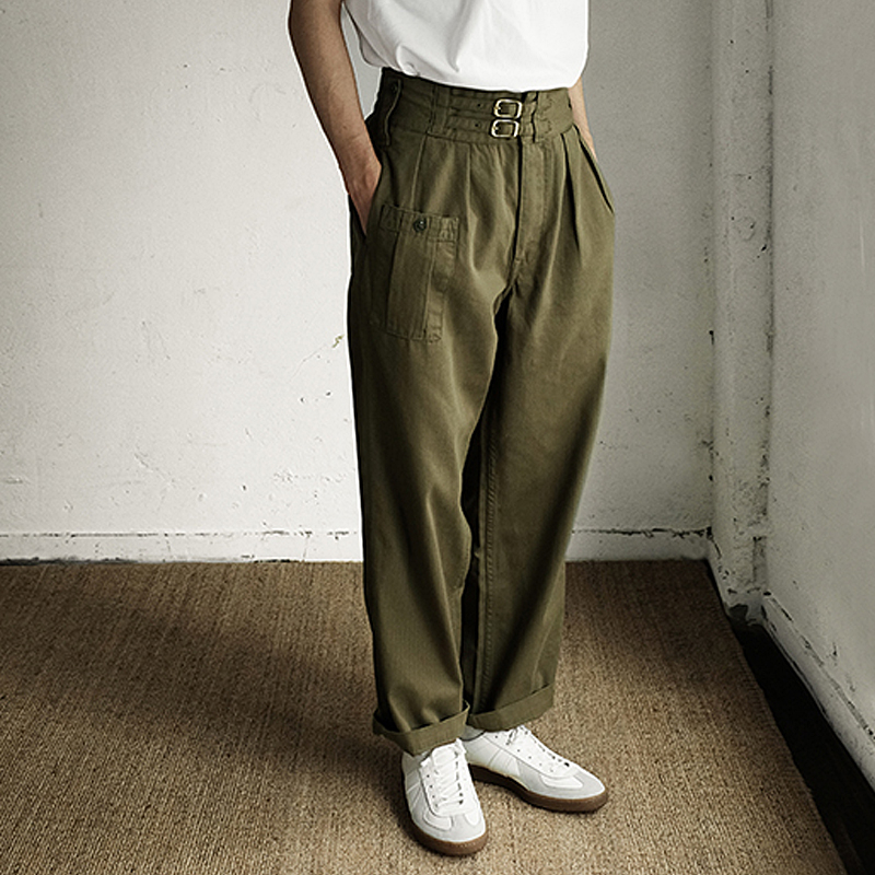 American Vintage Olive Green Two-Button Military Oversized Trousers