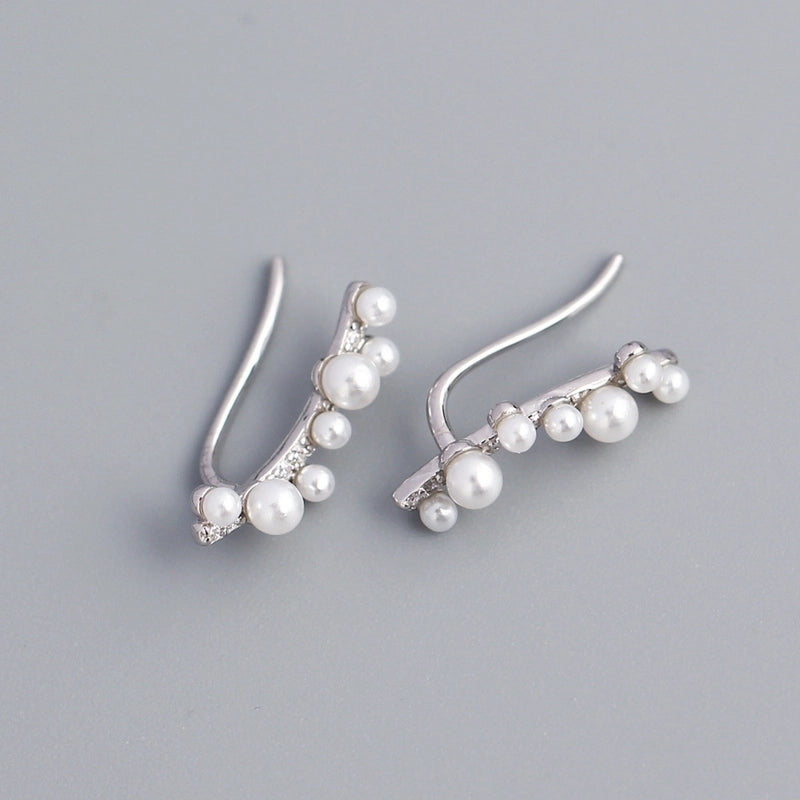 1 Pair 925 Sterling Silver Artificial Pearls Geometric Ear Studs