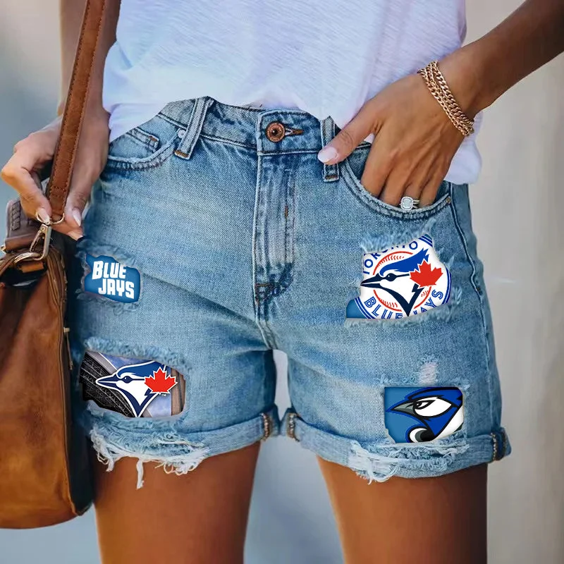 Toronto Blue Jaysdis tressed cutoff denim shorts - women