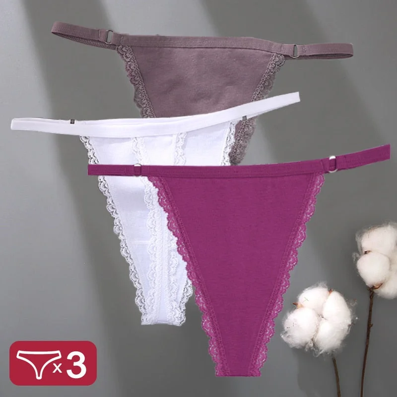 3PCS/Set Cotton Panties Lace G-String Women Lingerie Sexy Underwear for Female Panties Ladies T-Back Thong Lace Floral Pantys