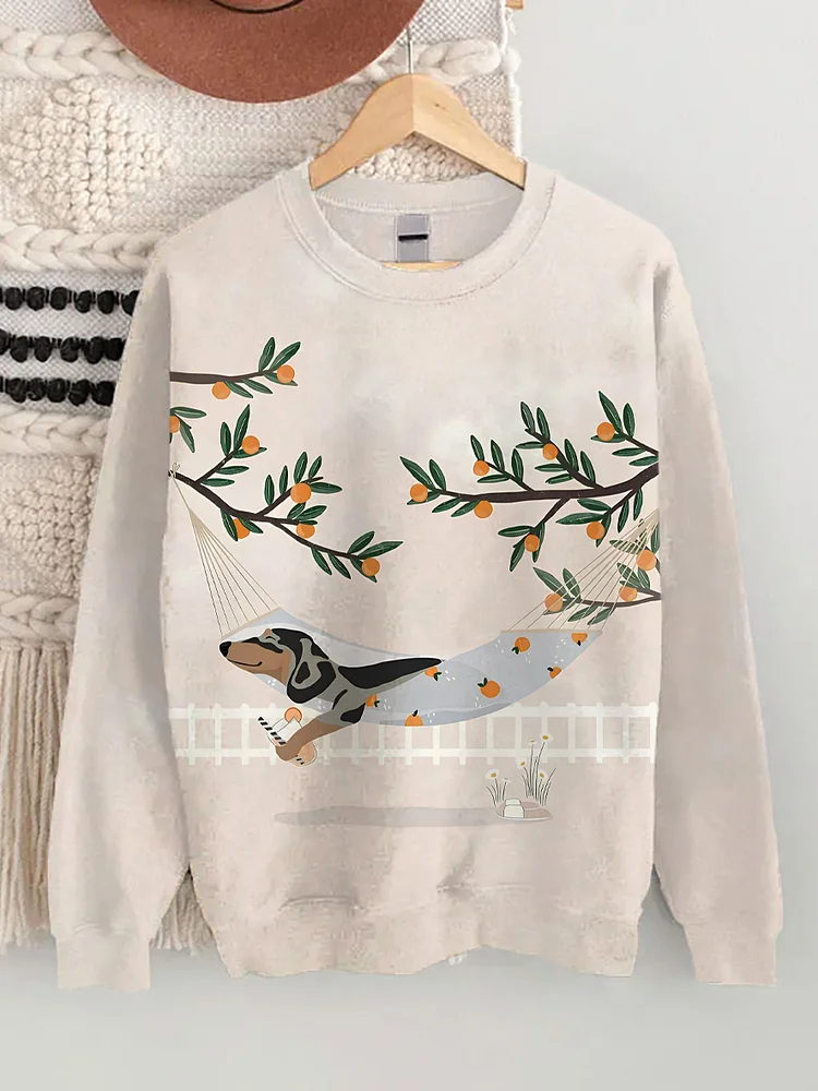 Women's Cute Dachshund Art Print Casual Sweatshirt