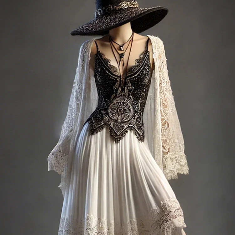 Vintage Lace V Neck Cami & Cardigan 2Pcs Set