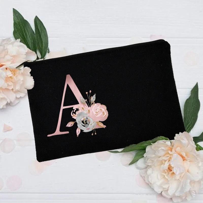 Personalized Custom Initial Name Makeup Bag Bridal Cosmetic Case Canvas Monogram Toiletry Pouch Gifts for Bridesmaid Makeup Bags