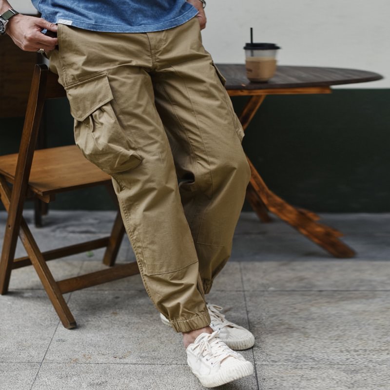 Vintage Elastic Waist Multi-Pocket Cargo Pants