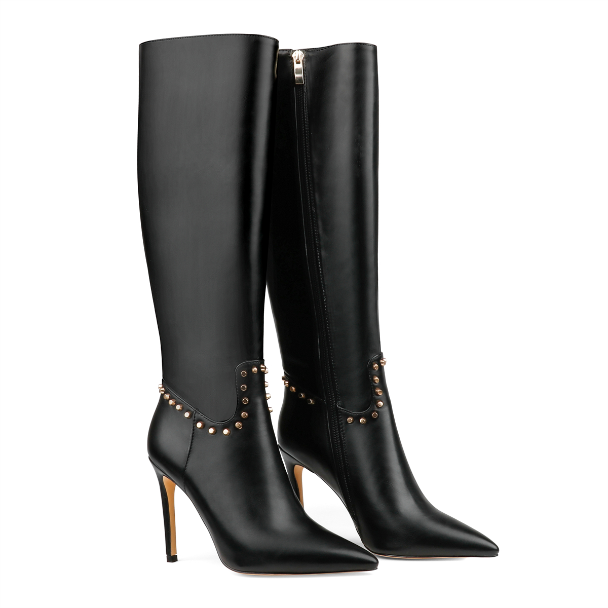 100mm Fashion Zipper Leather High Heels Knee Boots-MERUMOTE