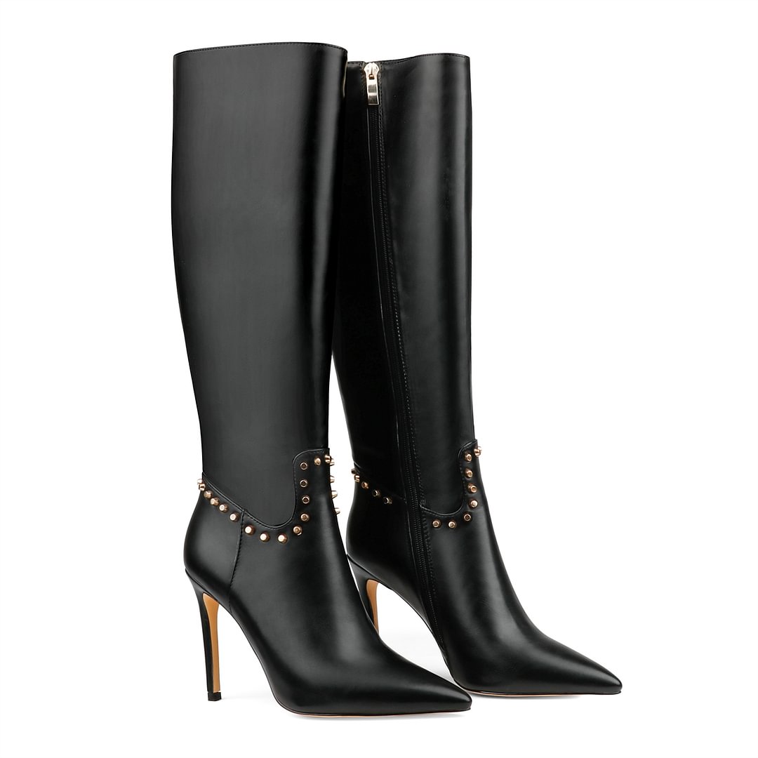 100mm Fashion Zipper Leather High Heels Knee Boots-MERUMOTE