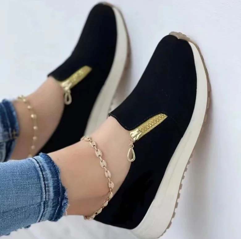 Qengg New Women's Casual Shoes Fashion Solid Color Platform Hemp Rope Flats Lightweight Comfortable Side Zip Loafers Zapatillas Mujer