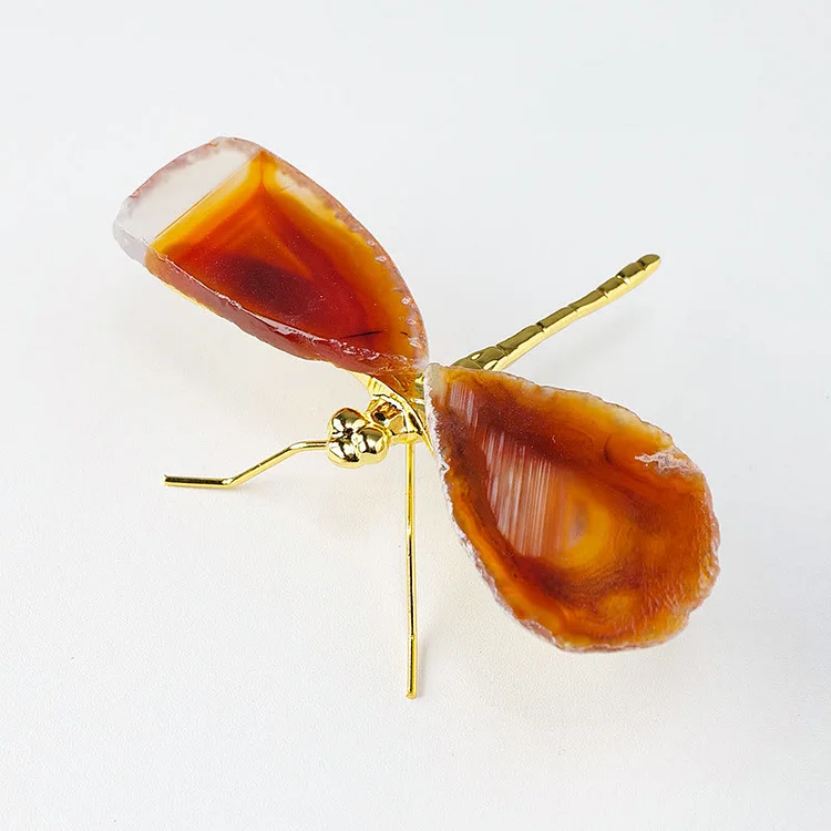 Olivenorma Natural Agate Slices Dragonfly Gemstone Decoration