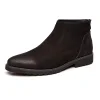 Mens elegant black suede leather ankle dress boots