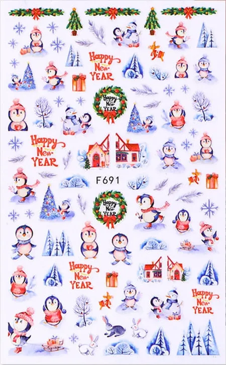 Christmas Nail Sticker Santa Claus Elk Snowman Gift Xmas Cartoon Winter Decal Nail Art Decor Water Sticker Christmas Nail Stick-Nail Inspo