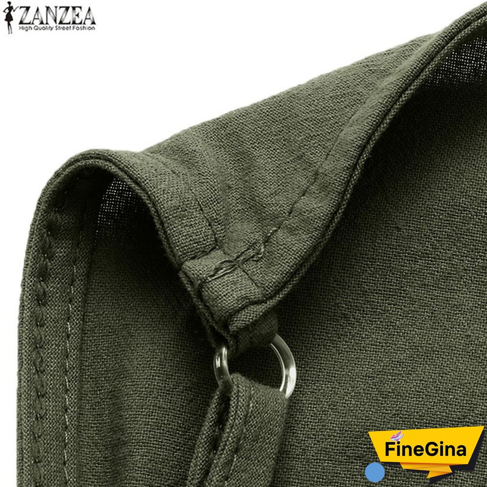 ZANZEA Summer Women Cotton Loose Strappy Romper Long Pants Wide Legs Jumpsuit Pure Color Plus