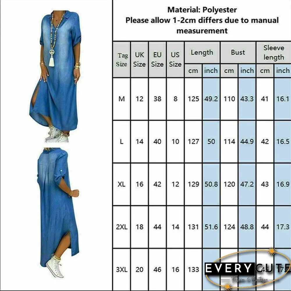 Plus Size Womens Casual Denim Long Maxi Dress Ladies Summer Loose Jeans Sundress