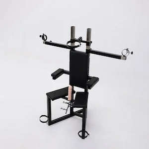 pornhint Pornhint CBT - TAU CHAIR with handcuffs and collar for bondage. bdsm bed for adults, dungeon cbt chair. With dildo and leather belts for submissive